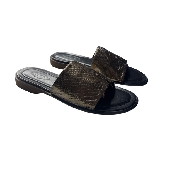 Tod’s | Python Leather Slide Sandals Brown Black | Size 8.5 EU 38.5 Italy - Picture 5 of 7